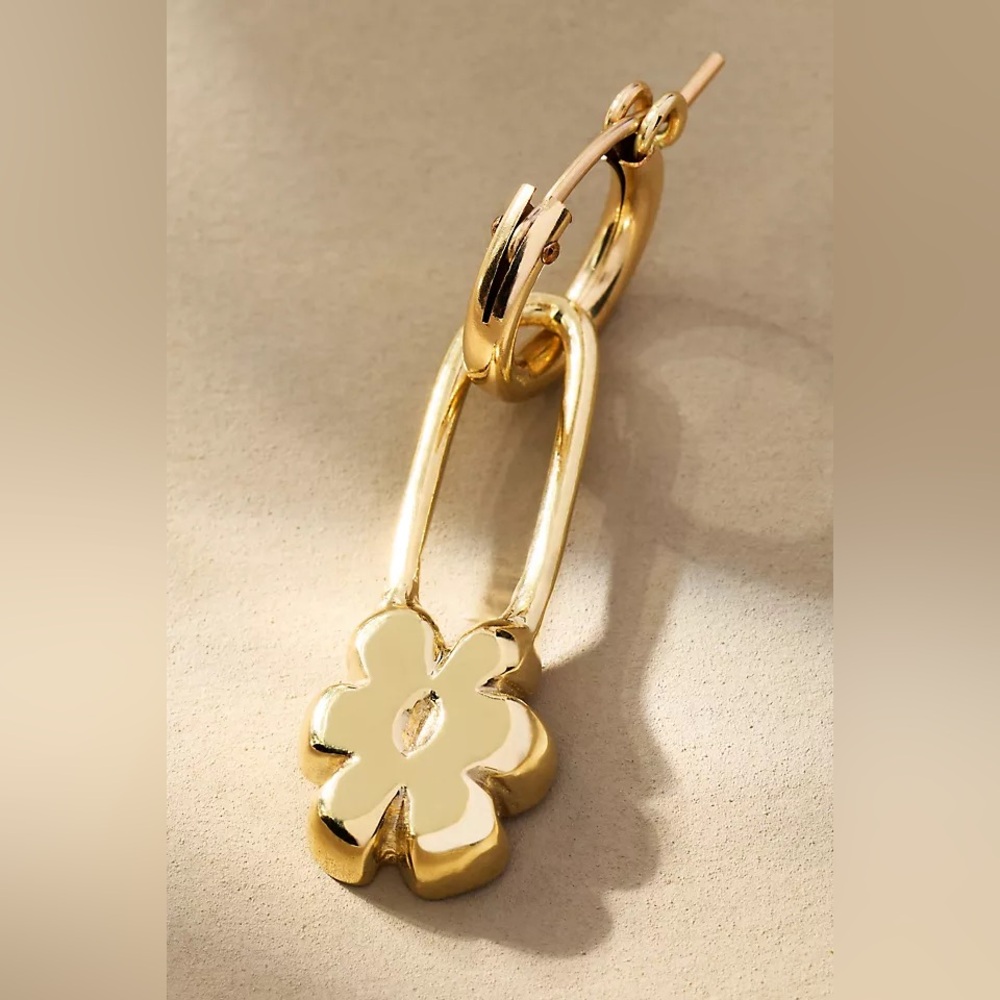 YAM NEW on Card Flower Pin Hoop Earrings GOLD FILLED Drop 1.5” MSRP $150 - Picture 3 of 7